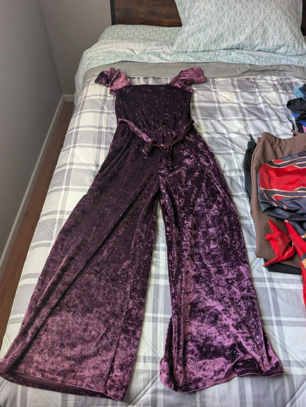 Justice Velvet Off-Shoulder Top in Deep Plum